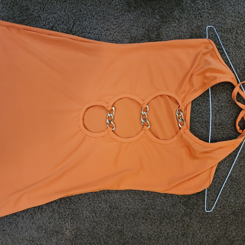 Vintage Orange Tank Top with Chain Detail